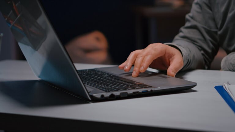 closeup executive man hands answering negotiations email planning business company consultation l